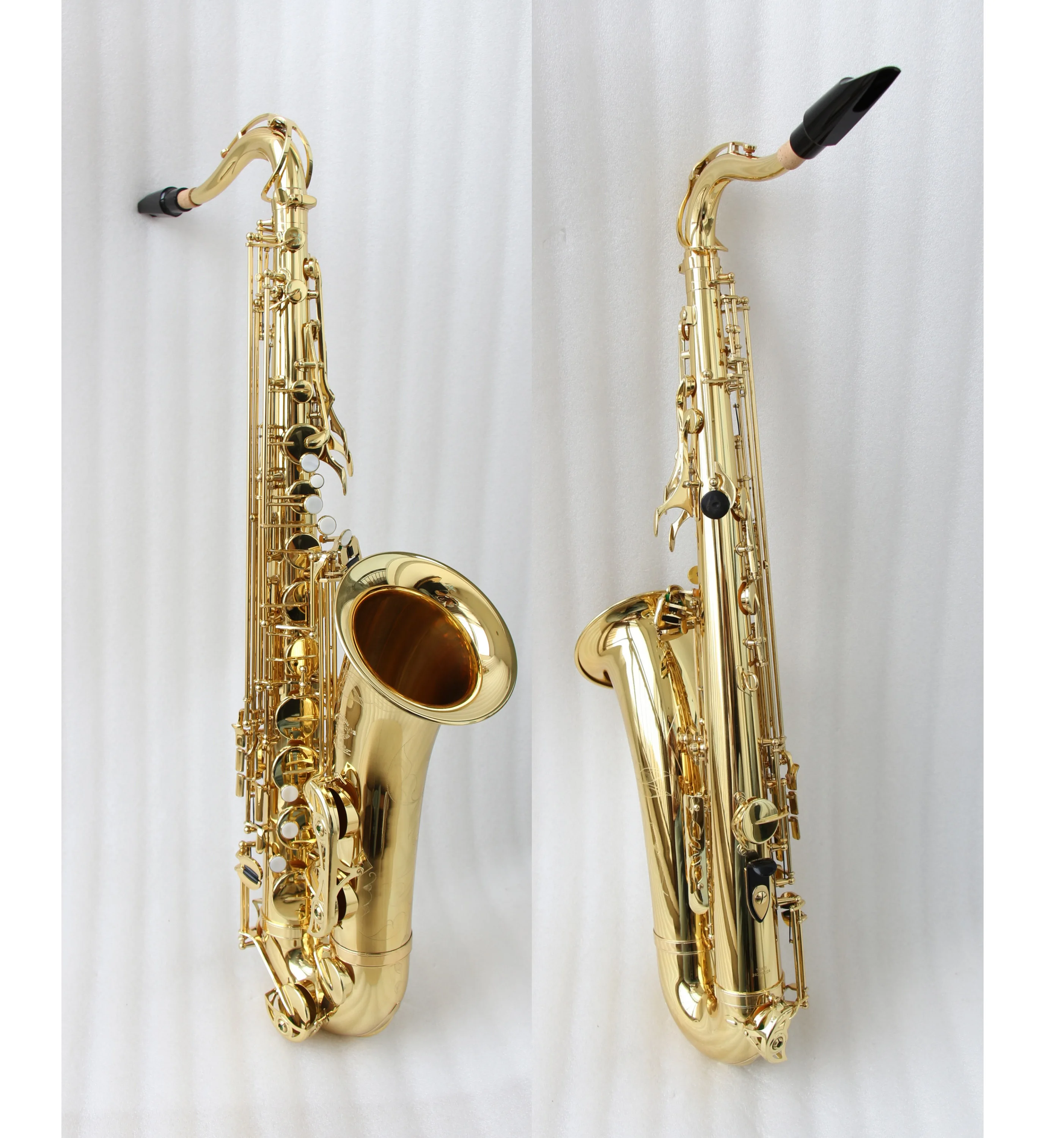 High Quality Musical Instruments Brass Body Bb Tone Tenor Saxophone With Gold Lacquered And Mother-of-Pear Inlays