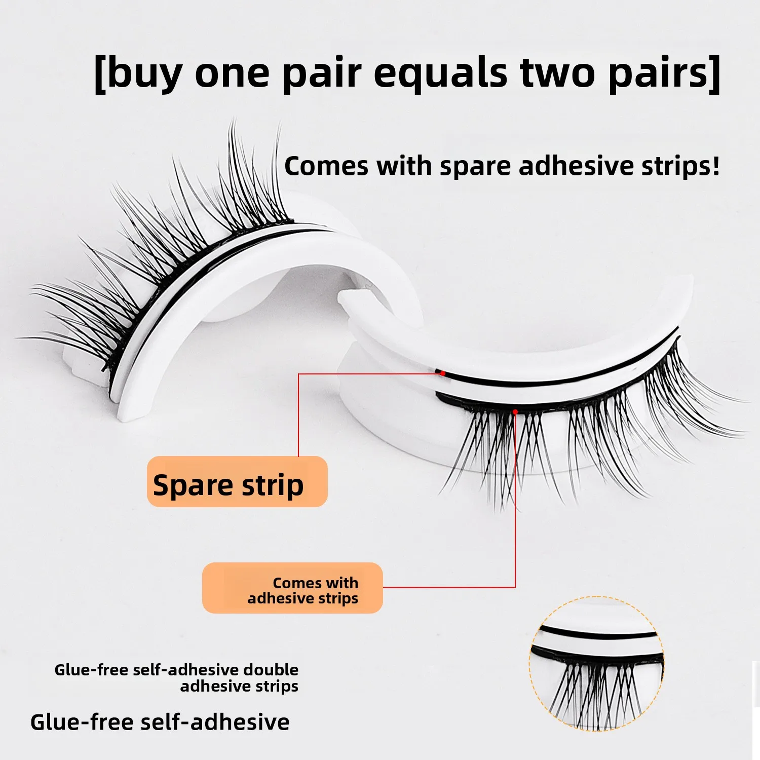 Drie paar zelfklevende valse wimpers met natuurlijke simulatie jelly lijmstrip, valse wimpers zonder lijm zelfklevend