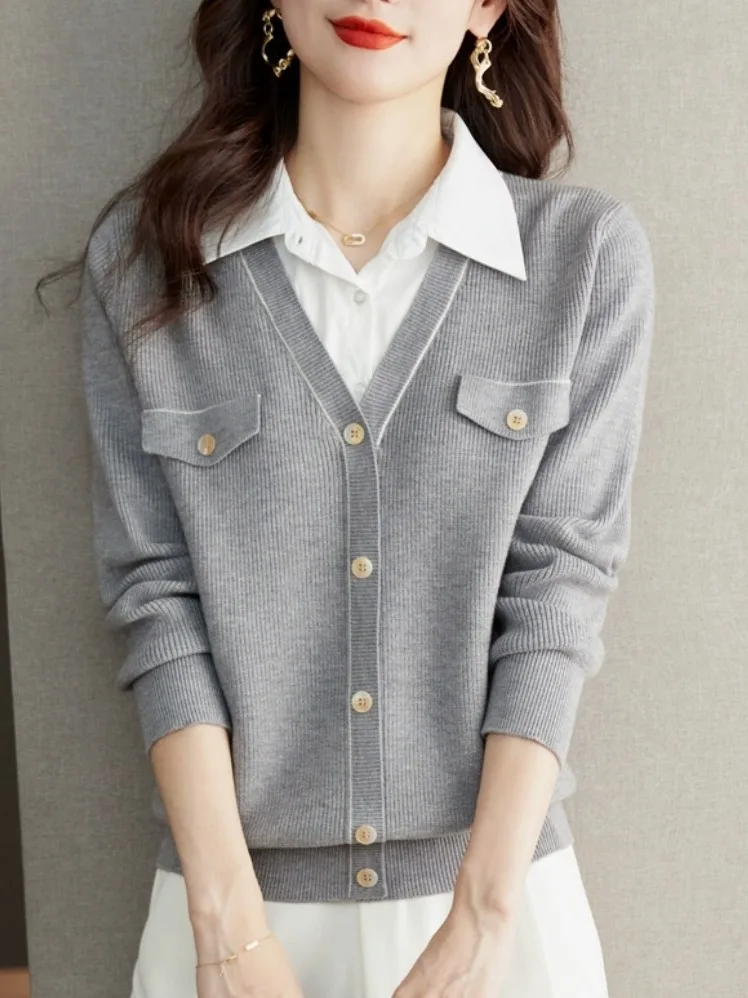 

Аутлеты Вязаный свитер женский осенне-зимний модный базовый слой irt Корейский свободный крой Long Sve V-Ne Полиэстер...