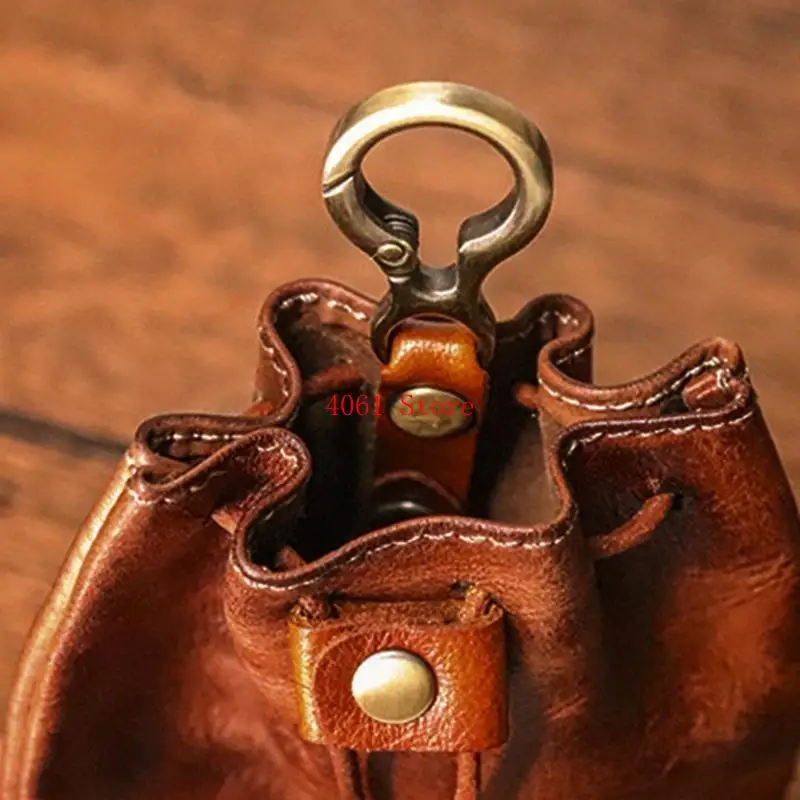 Retro Cowhide Car for Key Holder Bag Wallet with Drawstring Coin Purse