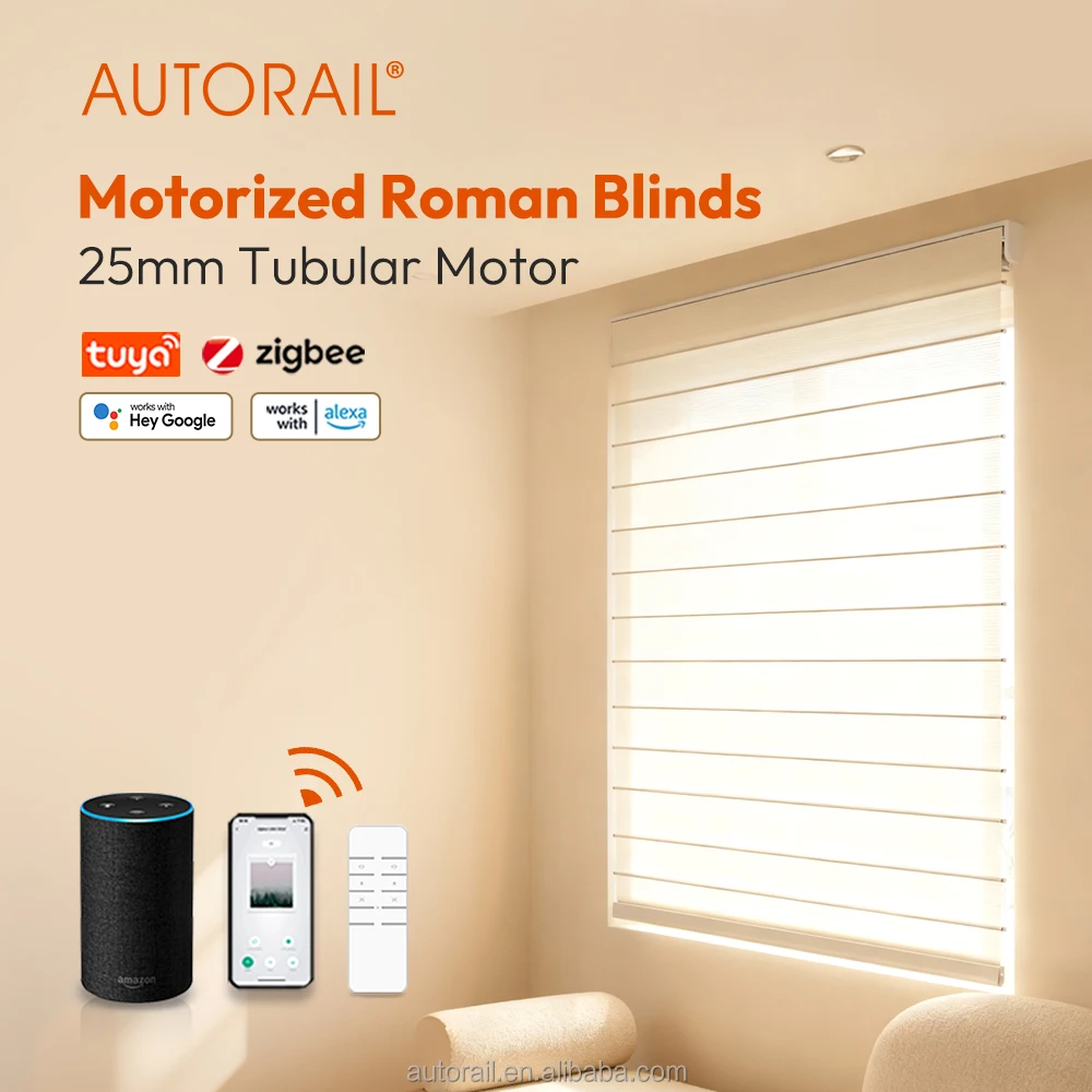Electric Roman blinds, modern fabric, solid color design 100% shading, electric curtains