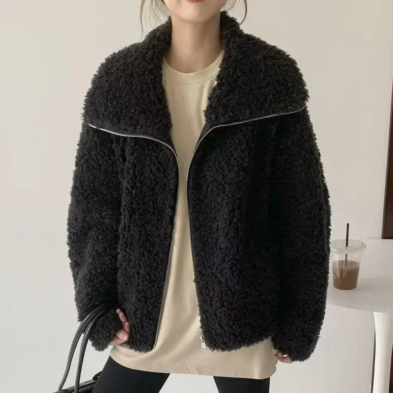 

Женская стеганая куртка, осенне-зимняя шуба из овечьей шерсти, женская свободная тонкая повседневная куртка на флисовой подкладке, толстые теплые меховые топы, верхняя одежда