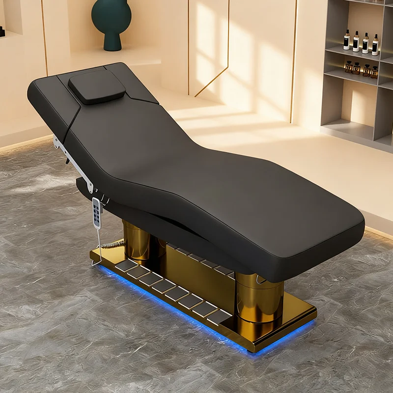 Luxury 4 Motors Electric Beauty Salon Massage Table and Bed Modern Black Cosmetic Facial Spa Bed with Foot Control