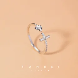 REETI 925 Sterling Silver Cross love Ring For Women Jewelry Adjustable Open Ring For Party Birthday Gift