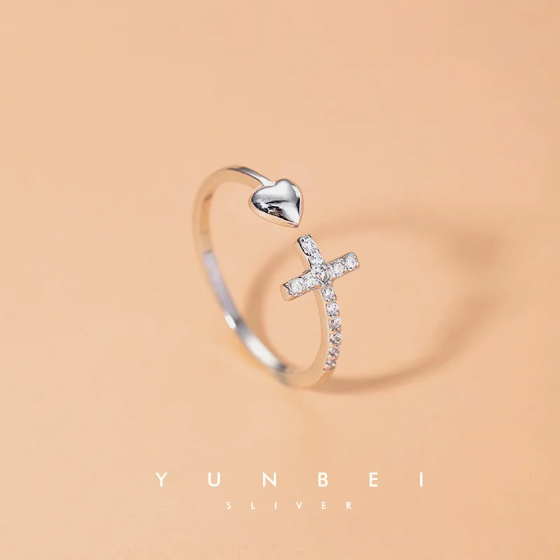 REETI 925 Sterling Silver Cross Love Ring Dla kobiet Biżuteria Regulowany otwarty pierścionek na prezent urodzinowy