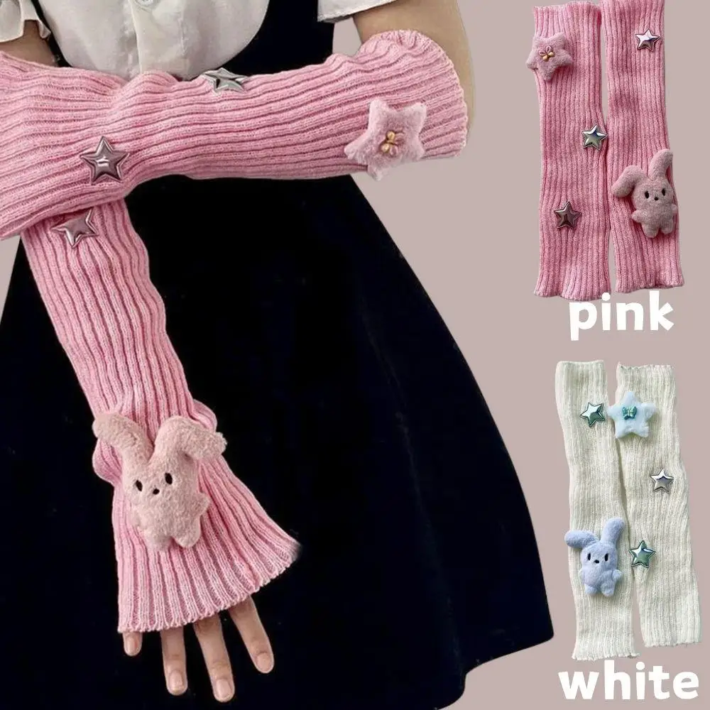 Guanti senza dita stile Y2k donna inverno autunno manica calda del braccio lavorata a maglia decorazione stella guanto braccio moda accessori morbidi e caldi