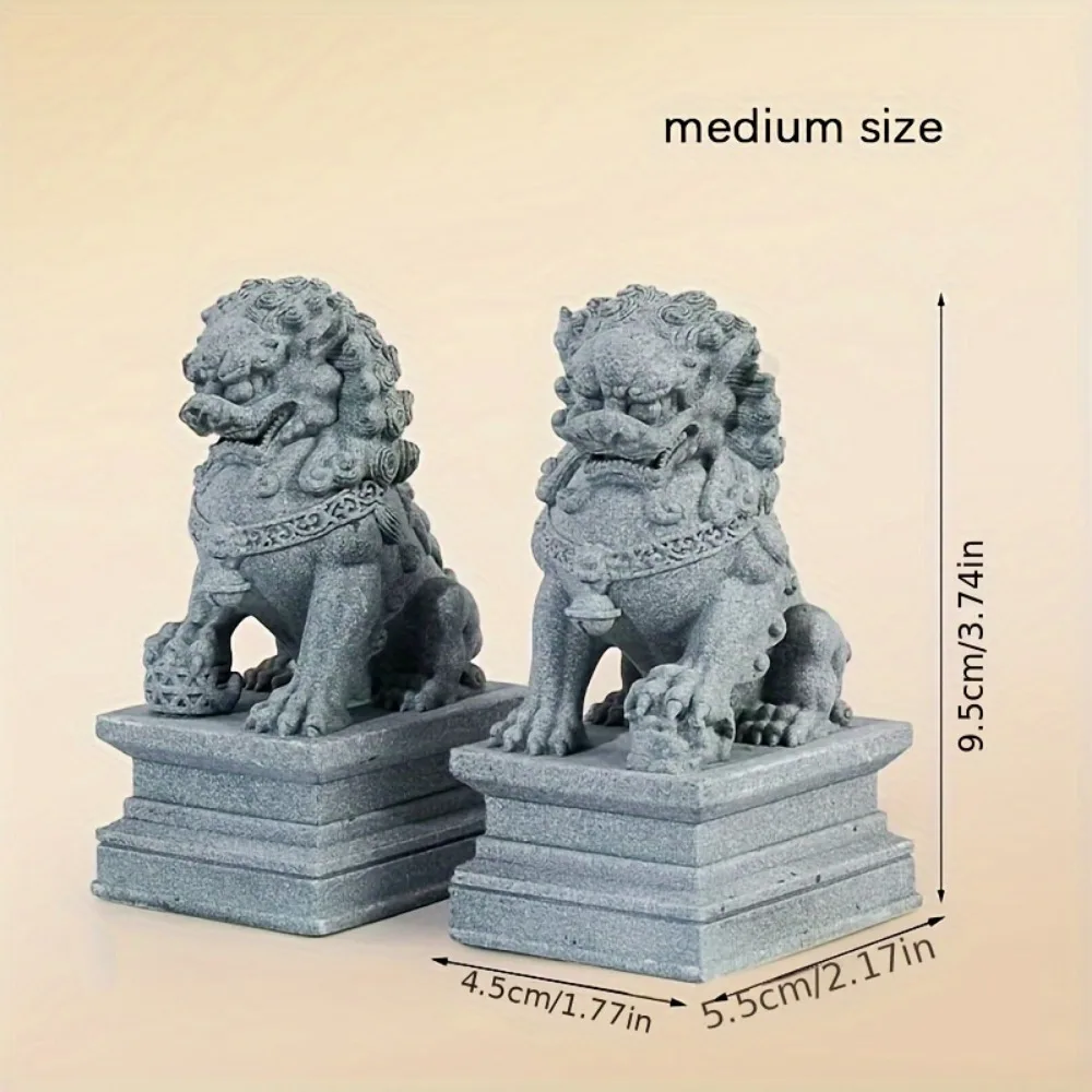 FU Foo Dogs Pair Guardian Lion Statues Chinese Feng Shui Decorative Figurines Home Living Room Bar Cafe Decor Desk Ornament