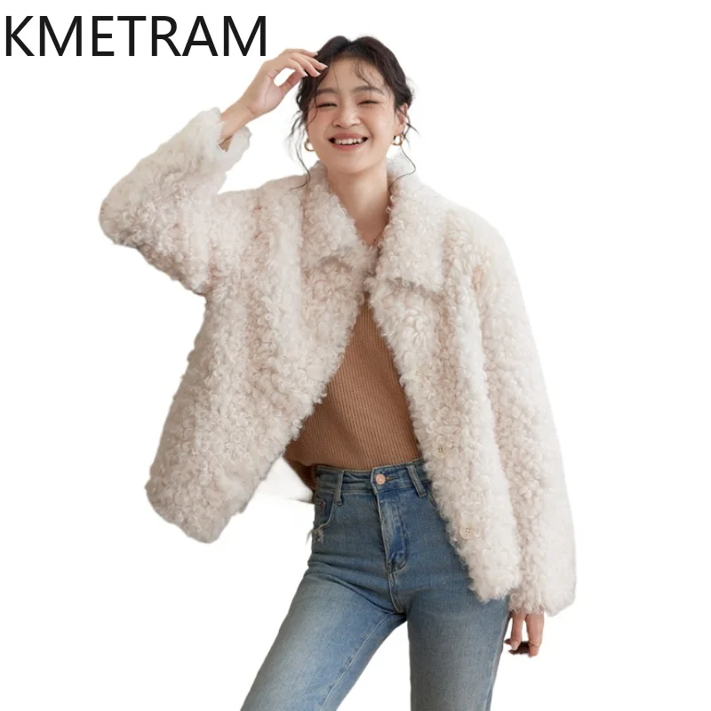 100% Natural Tuscany Wool Sheepskin Double Faced Fur Jacket Woman Luxury Beige Real Fur Coat Women Winter Clothes Fourrure 2025