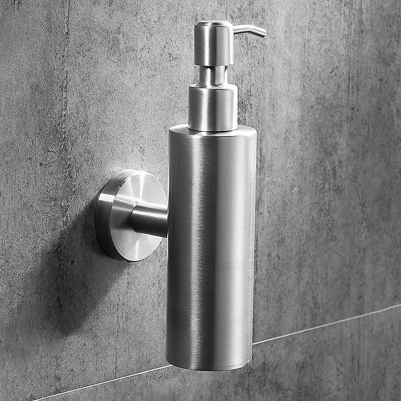 Brushed Stainless Steel Bathroom Single Bottle Hand Press Type Liquid Soap Dispensers Perforated Installation Minimalist Design