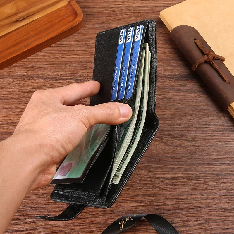 Vintage Men's Leather Wallet Short Hasp Casual Durable Slim Coin Pouch Money Clip ID Card Holder Male Purse