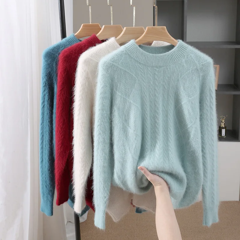 

Осень-зима, мужской кашемировый свитер с воротником-стойкой, вязаный крючком, умный повседневный пуловер, трикотаж из 100% норки и кашемира, топы высокого качества