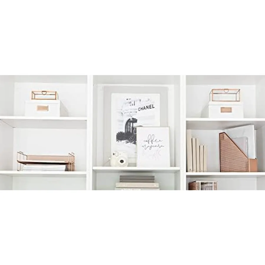 مجموعة صينية ورق شبكية باللون الذهبي الوردي مكونة من صينية حروف قابلة للتكديس للمكتب المنزلي والمدرسة ومنظم مكتب معدني متين مع أنيق #5