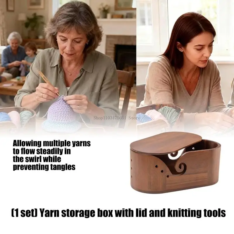 

Wooden Yarn Storage Case Featuring Secure Lid Top And Included Multiple Hole