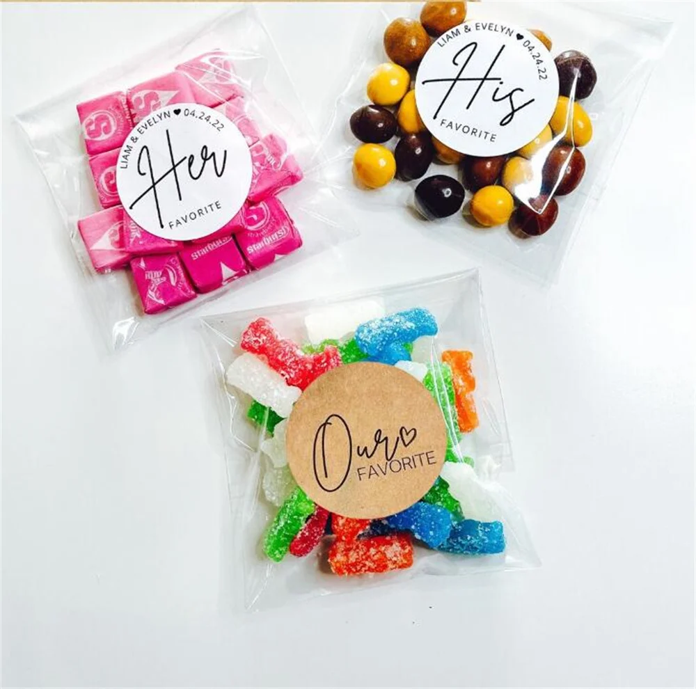 60PCS Custom Wedding Favor Stickers with Favor Bags, His And Her Favorite, Wedding Treat Bags, Favorite Stickers, Our Favorite,