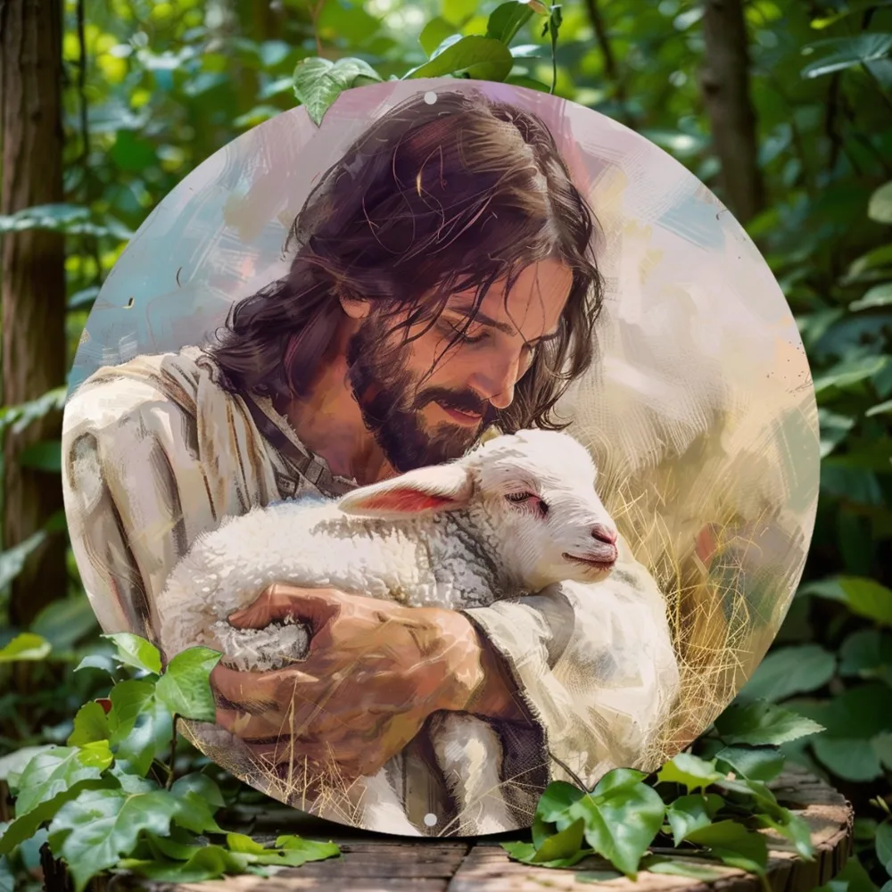 

Jesus Shepherd Round Aluminum Sign, Home & Cafe Decor, Durable Farmhouse Wall Art, Ideal Holiday Gift for Family & Friends