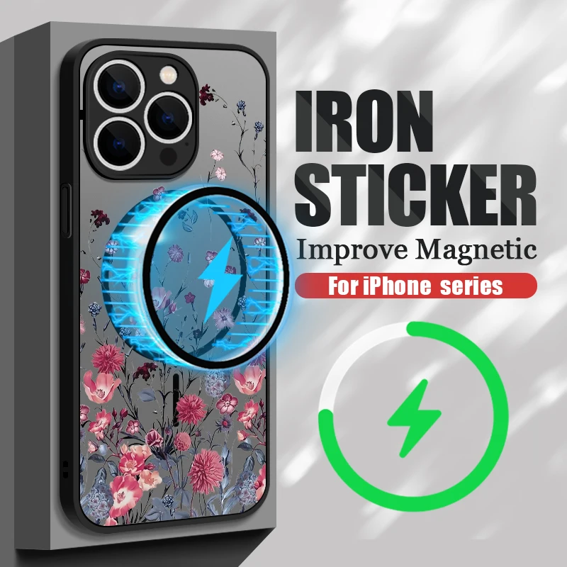 Durchscheinende, matte Handyhülle für iPhone 18, 17, 17e, 16, 15 Pro, 14, 13 Pro Max, mit Magsafe-Funktion, bunter Blumenmuster-Druck auf der Rückseite. – Detail 9