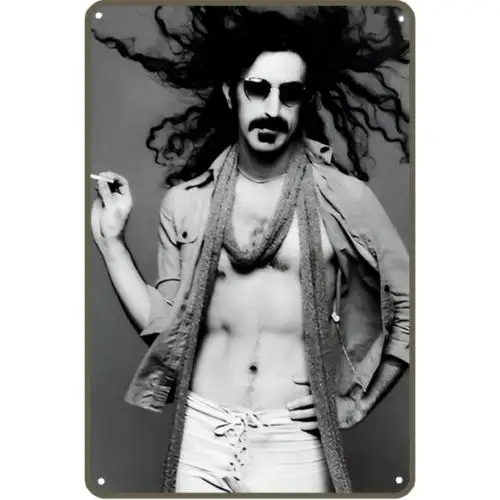 1pcs Vintage Frank Zappa Metal Sign Black & White Music Icon Tin Sign 12x8