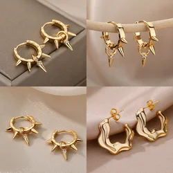 Punk Spike Rivet  Stainless Steel Earrings For Women Gold Color Earring Gothic Christmas Party Jewelry Gift Bijoux Femme