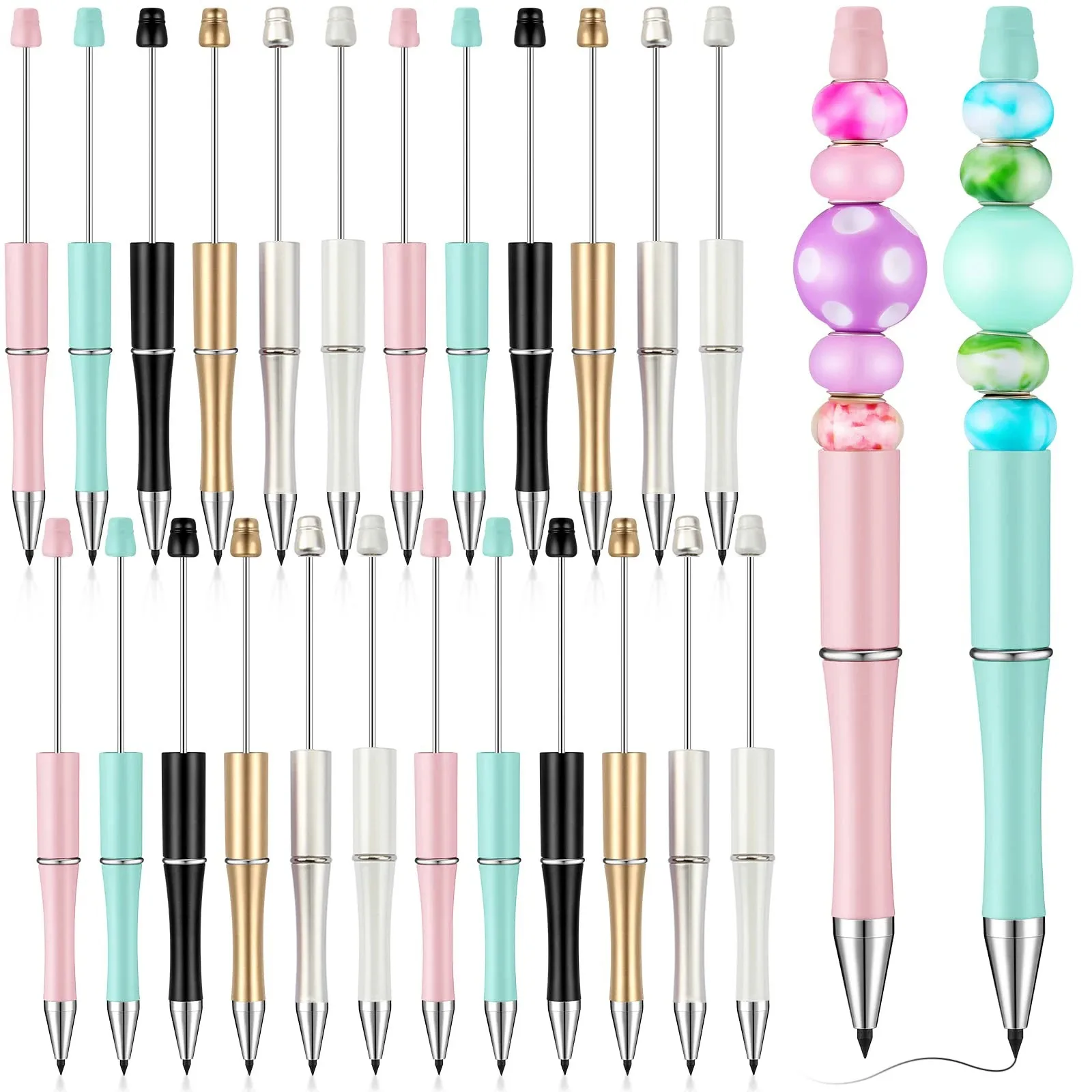 

120Pcs Plastic Beadable Pens DIY Bead Ballpont Pens School Office Supplies Korean Stationery Japanese Stationery