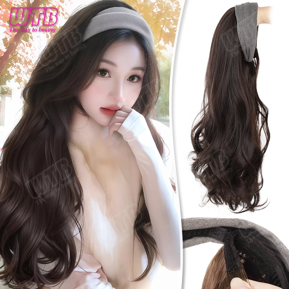 WTB Headband Wig, Synthetic Wig Detachable Gray Headband Long Wavy Curly Wig Suitable for Women's Daily Wear