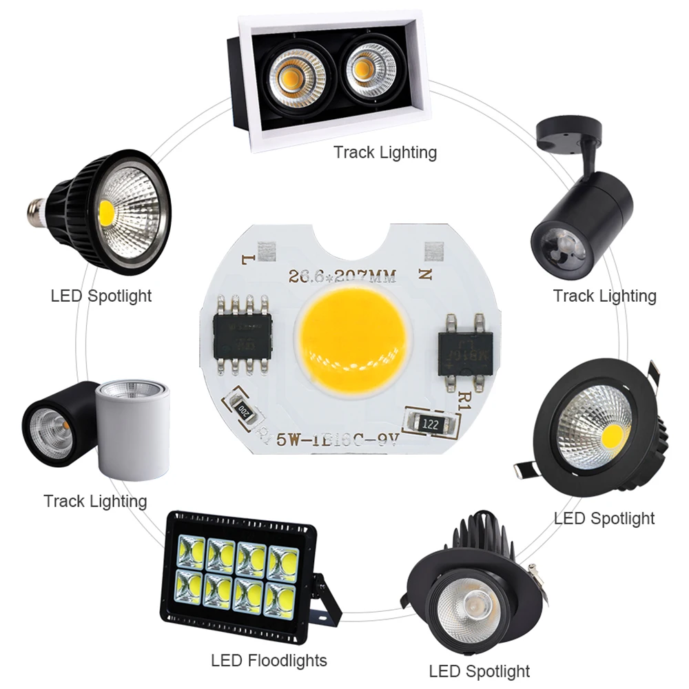 5pcs LED COB lamp Bead 5W 9V COB Chip 220V Smart IC No Need Driver DIY Flood light Led Bulb Spotlight Chip Lamp warm or white