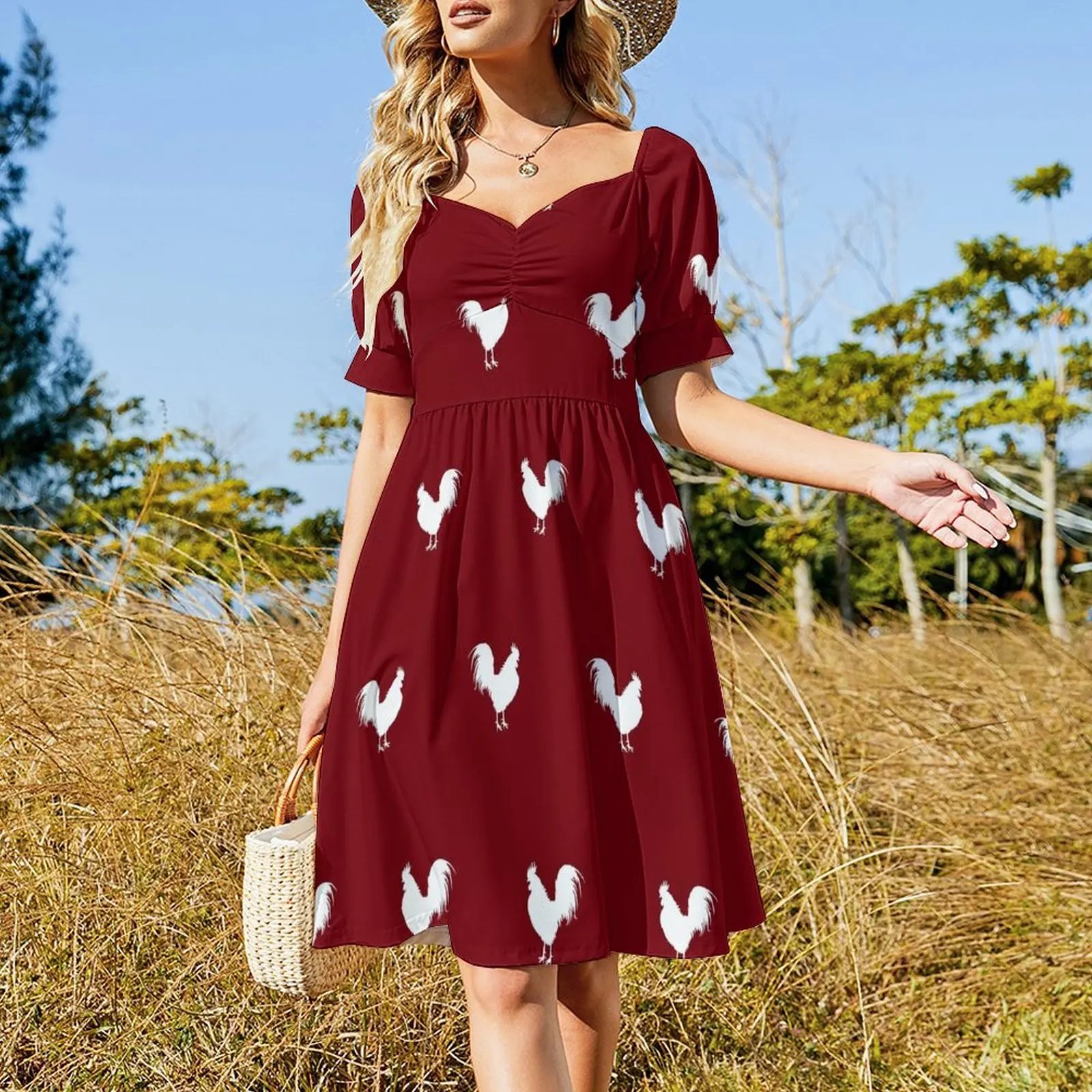 Rooster White Short Sleeved Dress Summer skirt women's fashion dresses long dress women Dress