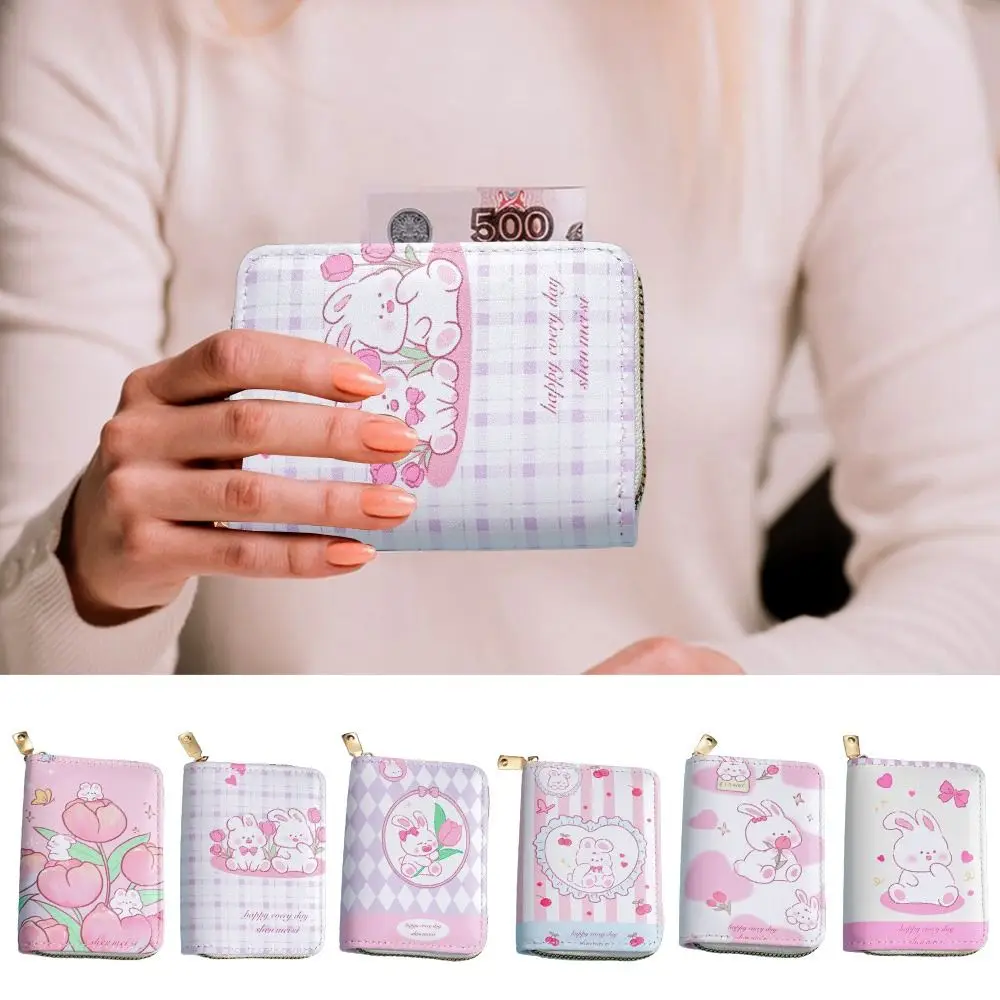 

Cartoon PU Leather Card Case Multi-slot Rabbit Pattern Card Bag Large Capacity Zipper ID Card Holder