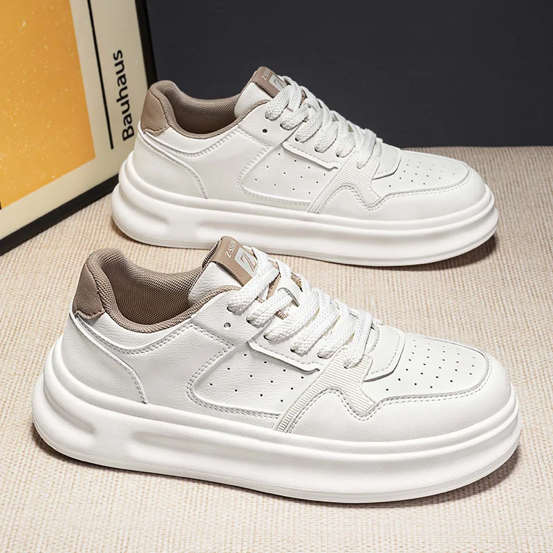 Nouvelles baskets blanches d'automne 2025 pour hommes et chaussures montantes épaisses décontractées – légères, augmentant la hauteur et confortables