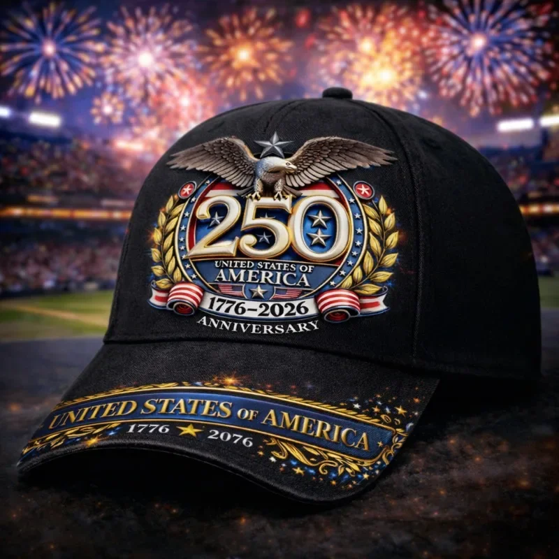 Custom Hat 250 America Patriotic Baseball Cap With Bald Eagle & USA Flags 1776-2026 - Adjustable Unisex Hat Suitable For Parades