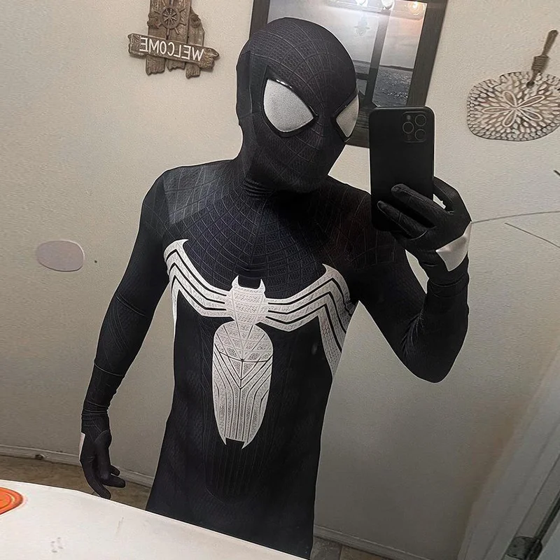 Jadowy kostium symbionta spidermana Cosplay duże okulary body kostium na Halloween Spandex superbohater Zentai kostium dla dorosłych