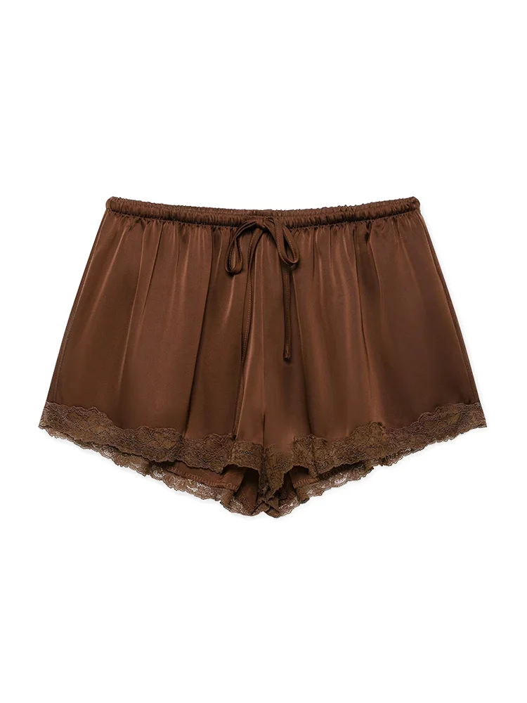 Women's Lace Satin Shorts with Elastic Waist and Drawstring for Summer
