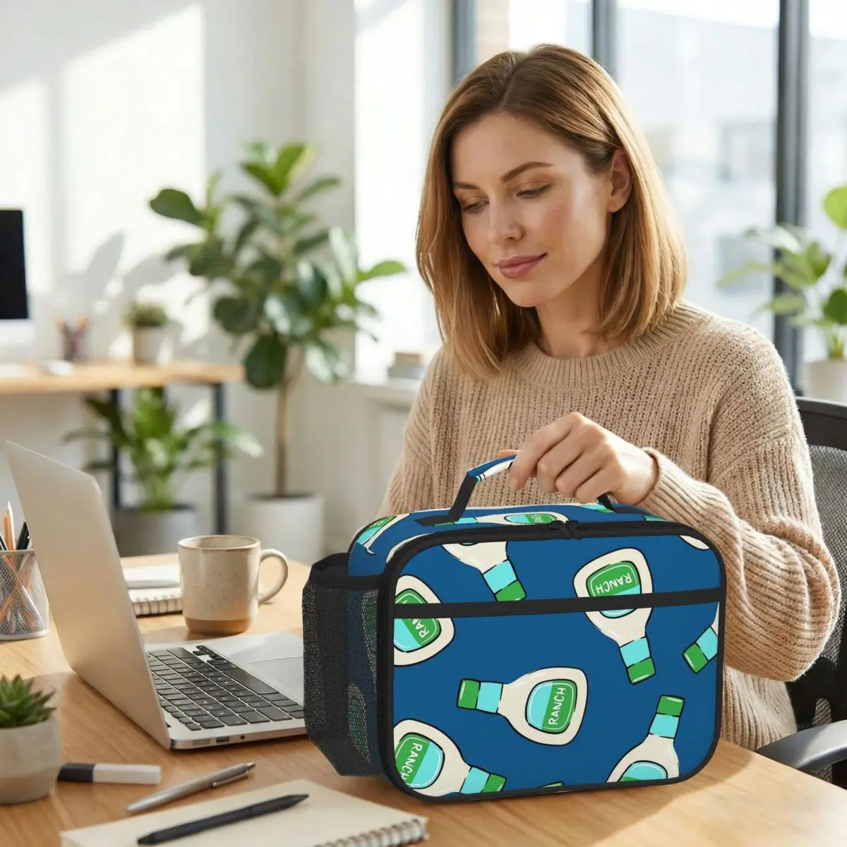 

Ranch - Salad Dressing Bottle (blue) Insulated Lunch Bag for Women Office Cooler Thermal Food Box Tote Lunch Boxes Container