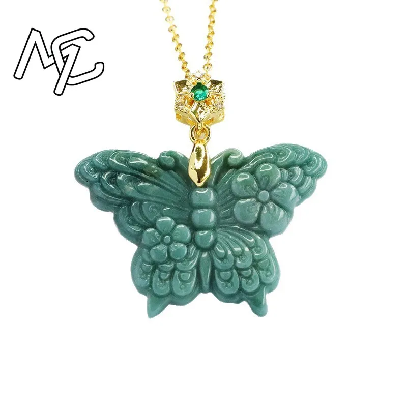 S925 Silver Natural Real Blue Water Jade Butterfly Pendant Necklace Carved Charm Jadeite Jewelry Fashion Amulet Woman Gifts view 5
