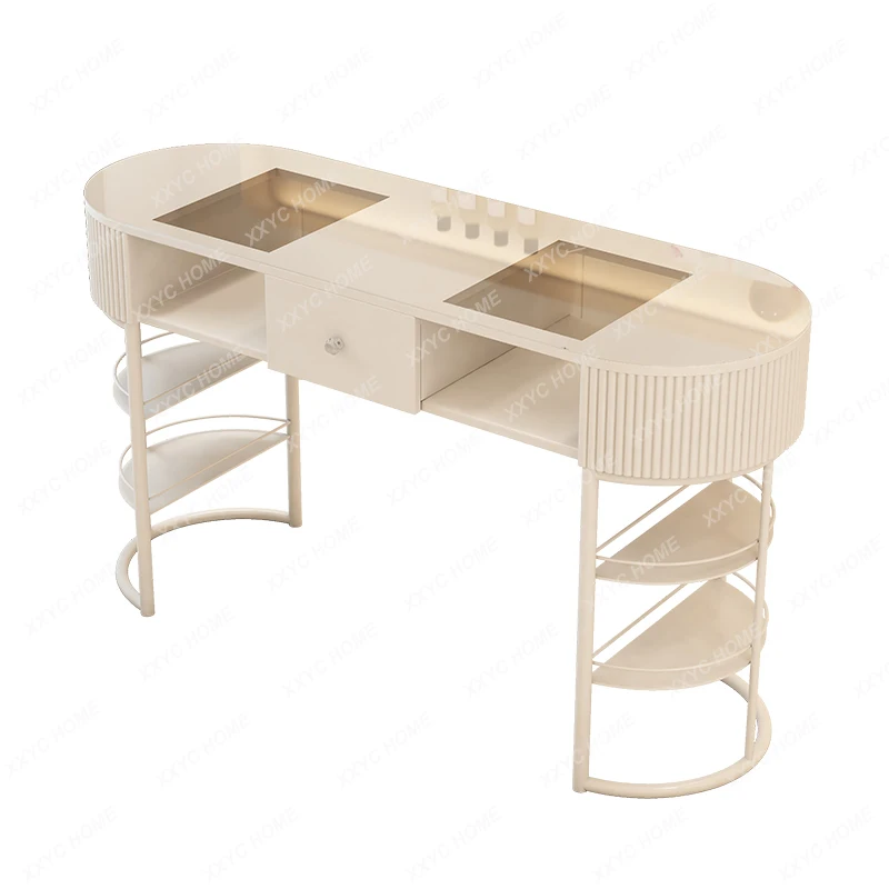 HHWhite Emical Glass Single Full Set Of Light Luxury Simple Manicure Table Manicure Table