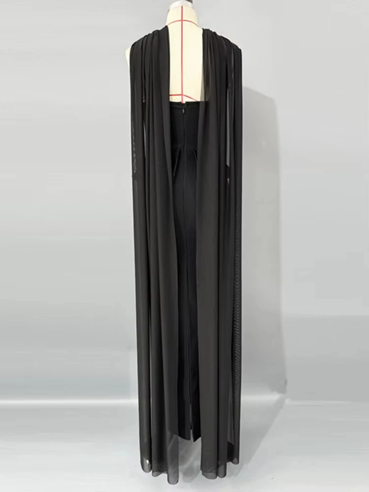 2025 Abito da donna sexy con diamanti e perline, maxi abito lungo aderente con fasciatura nera, elegante abito da sera da club