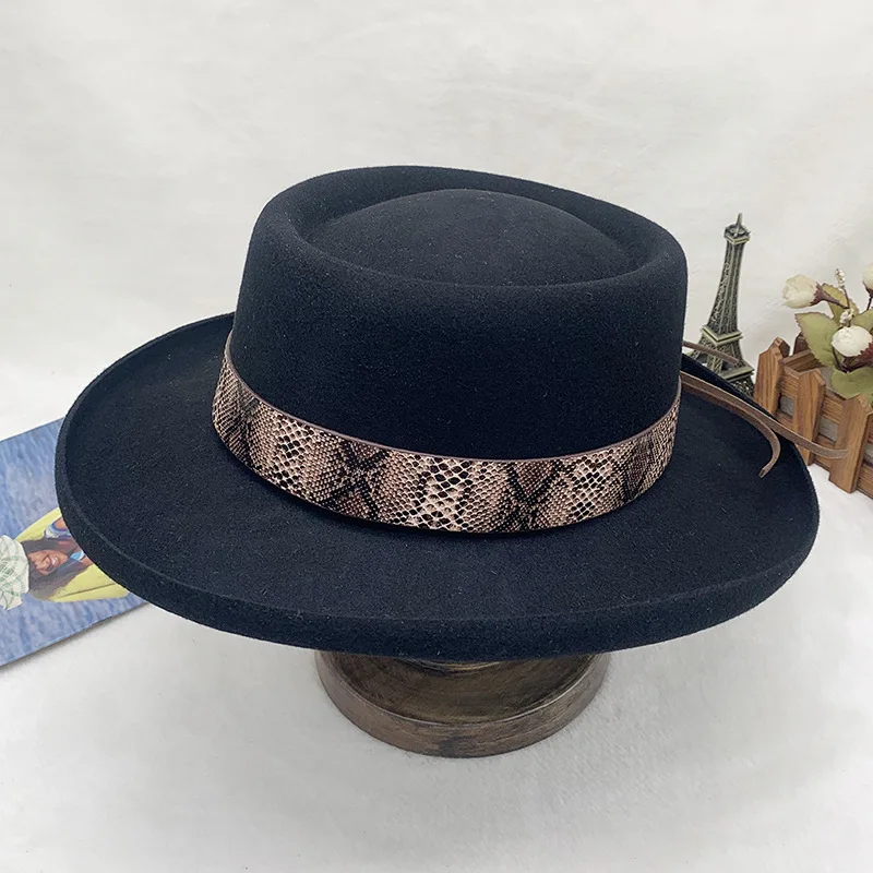 

Autumn hot sale retro simple wool felt wide brim bow top hat ring jazz hat