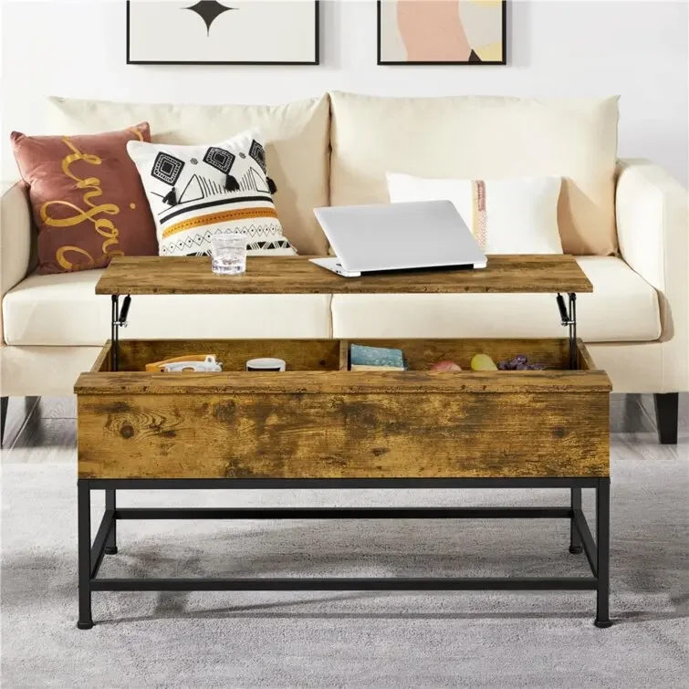 storage coffee table's clean lines and rustic finish offer an industrial, mixed-material look  Lift-Top Frame Coffee Table