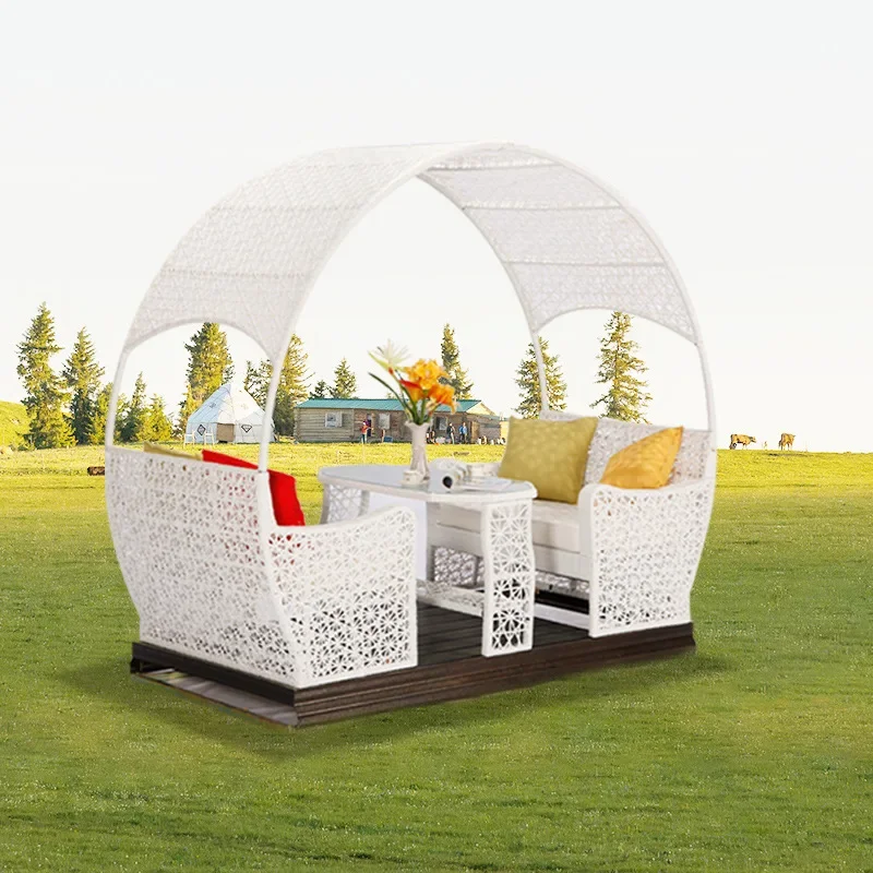 Outdoor rattan weaving rocking chair, outdoor power two person rocking chair, garden courtyard homestay villa