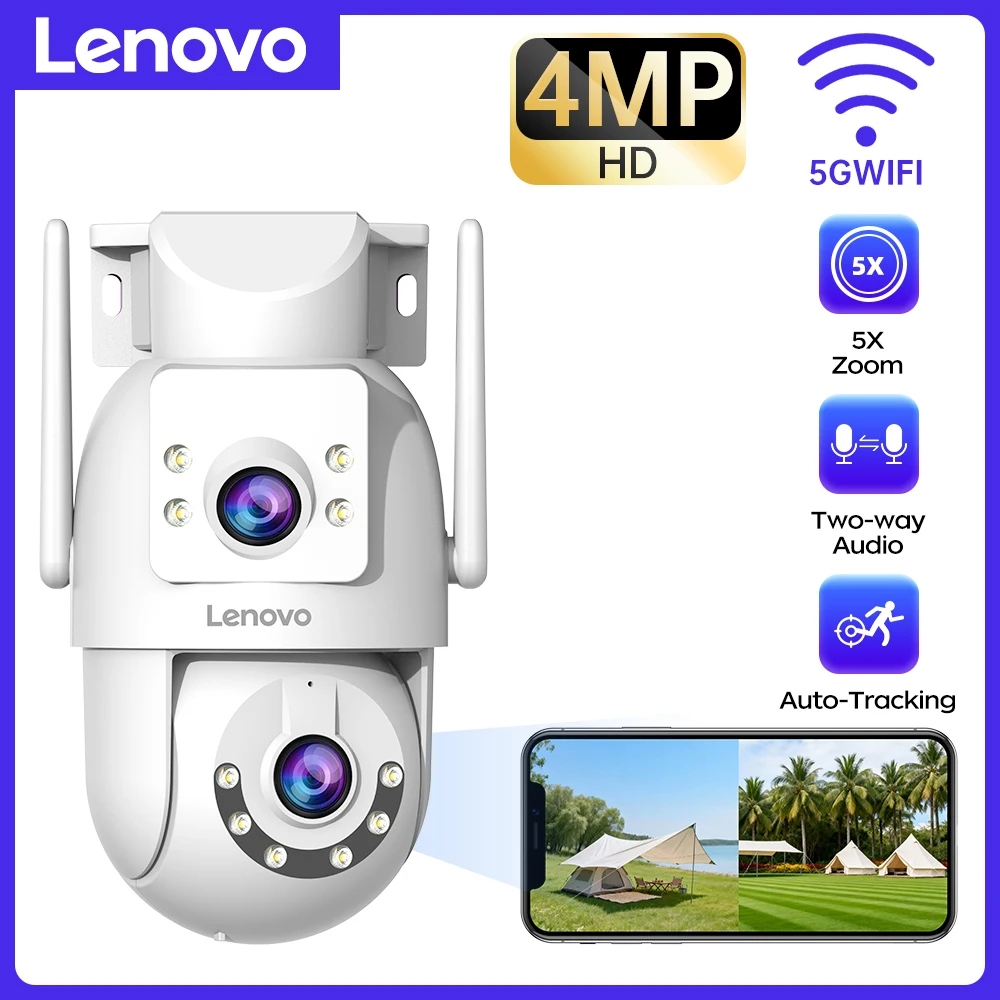 Lenovo 4MP HD Wifi Camera Dual Lens Security Cameras 5X Zoom PTZ External Outdoor Home Protection CCTV Video Surveillance Camera