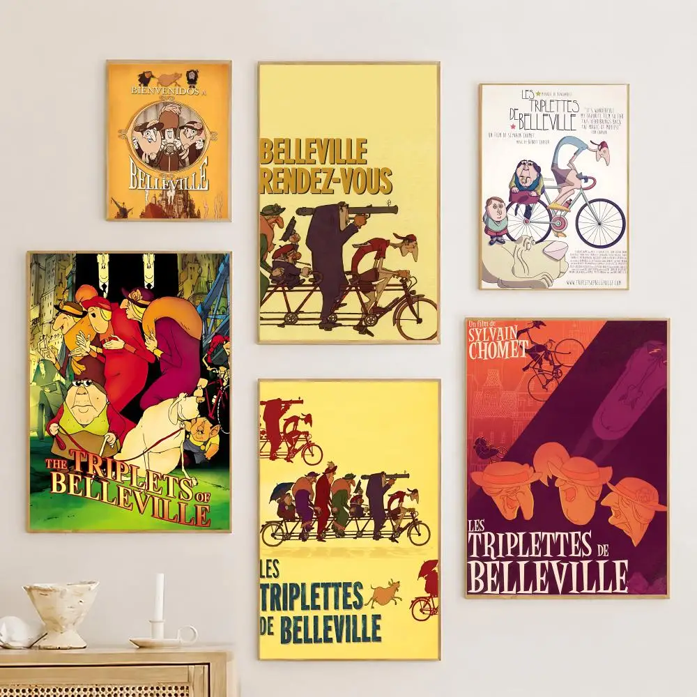Póster de la película Les Triplettes de Belleville, póster artístico de pared con música de película de Anime, decoración de habitación para decoración Interior del dormitorio