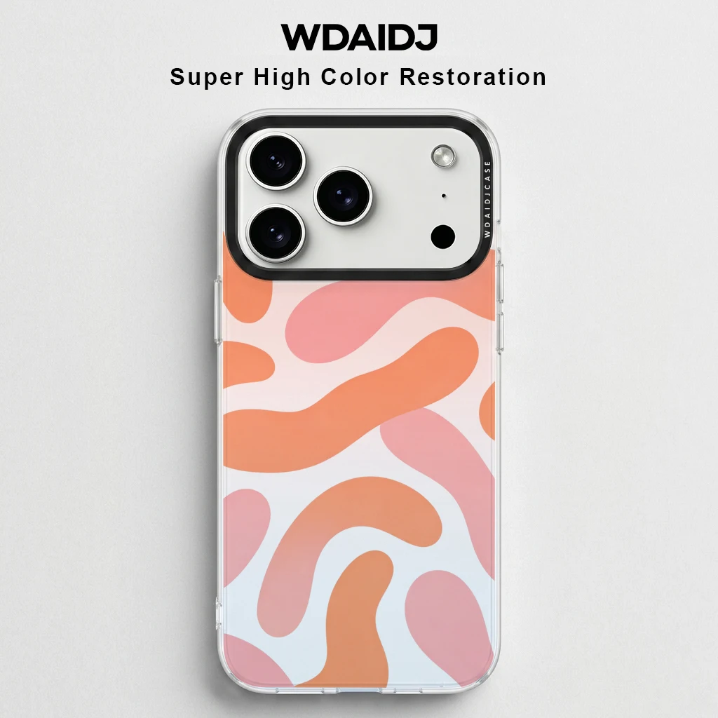 

Peach Orange Abstract Wave Print Clear Phone Case for iPhone 13 14 15 16 17 Art Pattern Transparent Anti-Yellow Cover