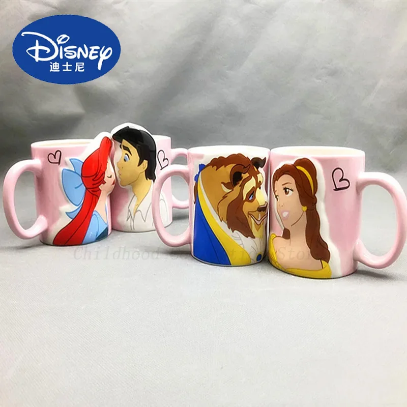 Disney Princess Beauty And The Beast Belle Pocahontas Rapunzel Cinderella Action Figure Toys Ceramic Mug Couple Cup Lover Gifts