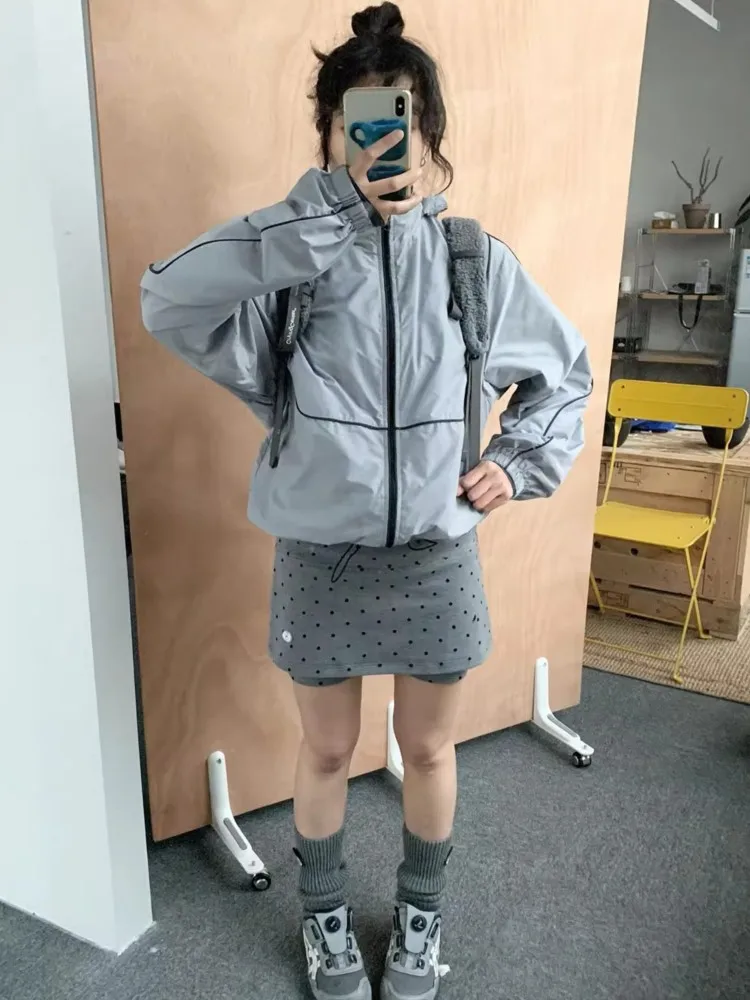 New Hot Girls Polka Dot Grey Elastic Sporty Skirt Summer Hot Pants High Waist Wide Leg Pants Casual Low Waist Anti-Emptied Skirt