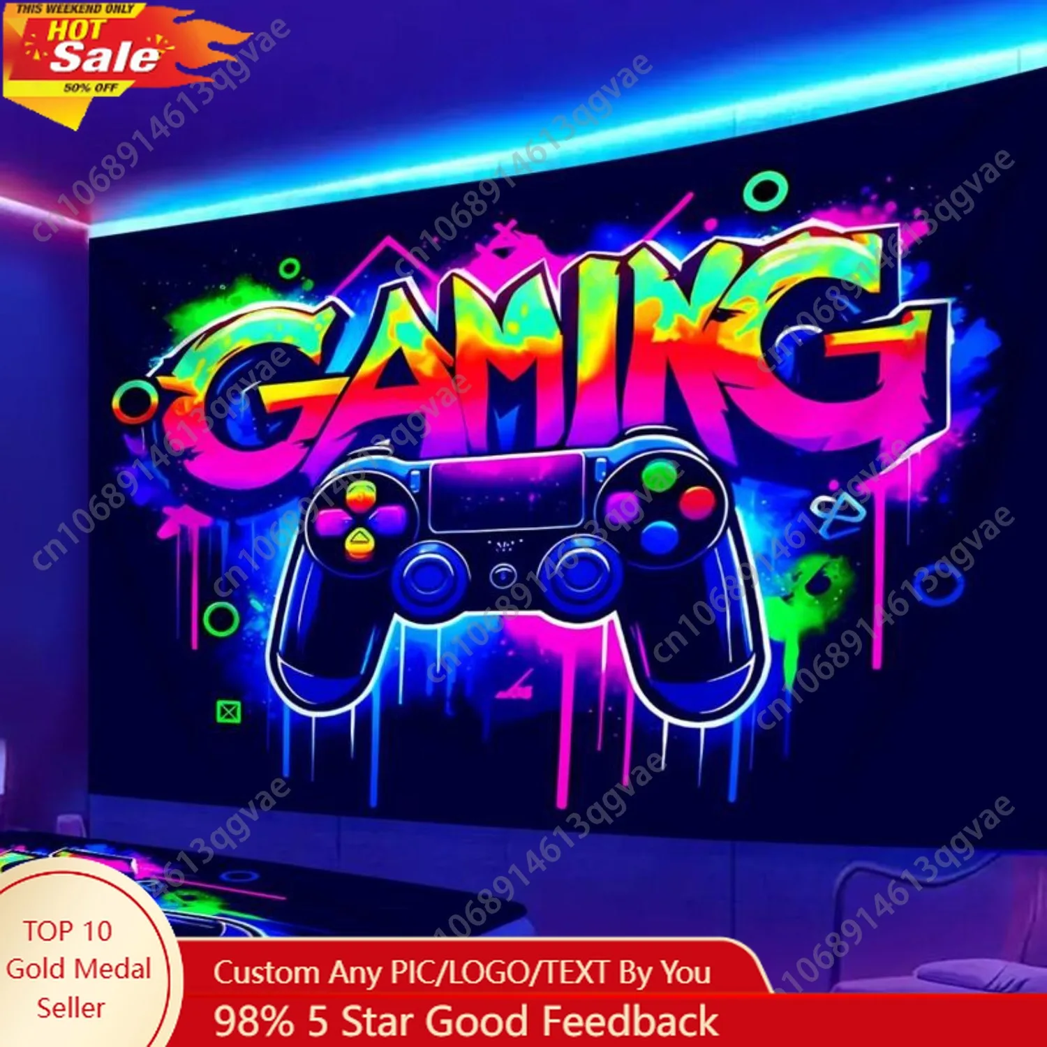 

Game Controller Pattern Tapestry Reactive Light Tapestry Game Controller Light Effect Wall Hanging Bedroom Custom Decoration