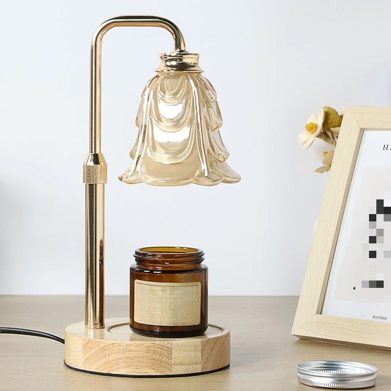 Wooden Base Dimmable Candle Warmer Lamp, Aromatherapy Wax Melt Warmer with Timer, Flameless Home Decor Night Light for Bedroom