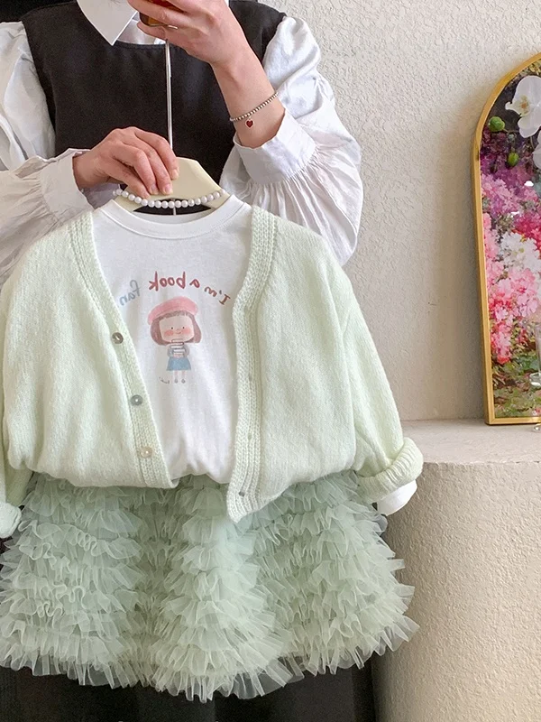 

Spring Autumn Knitted Long Sve Girls Set Casual Sportswear Tee Pieces Includes T-irt And ort Skirt Faionable Baby ...