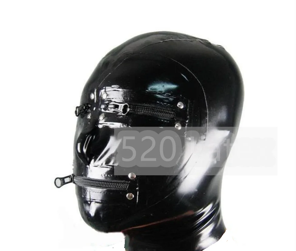 

Handmade Latex Mask Rubber Hood Mouth And Eyes Zipper Open Nose Hole Halloween Cosplay Latex Catsuit Gay Fetish Mask