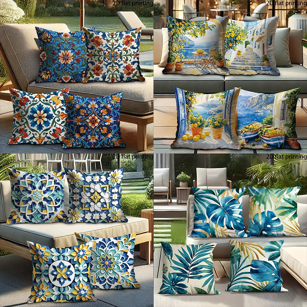 4 PCS Outdoor pillow cover Boho Tropical Outdoor Pillow Covers, Very suitable for decorating balconies and courtyards.