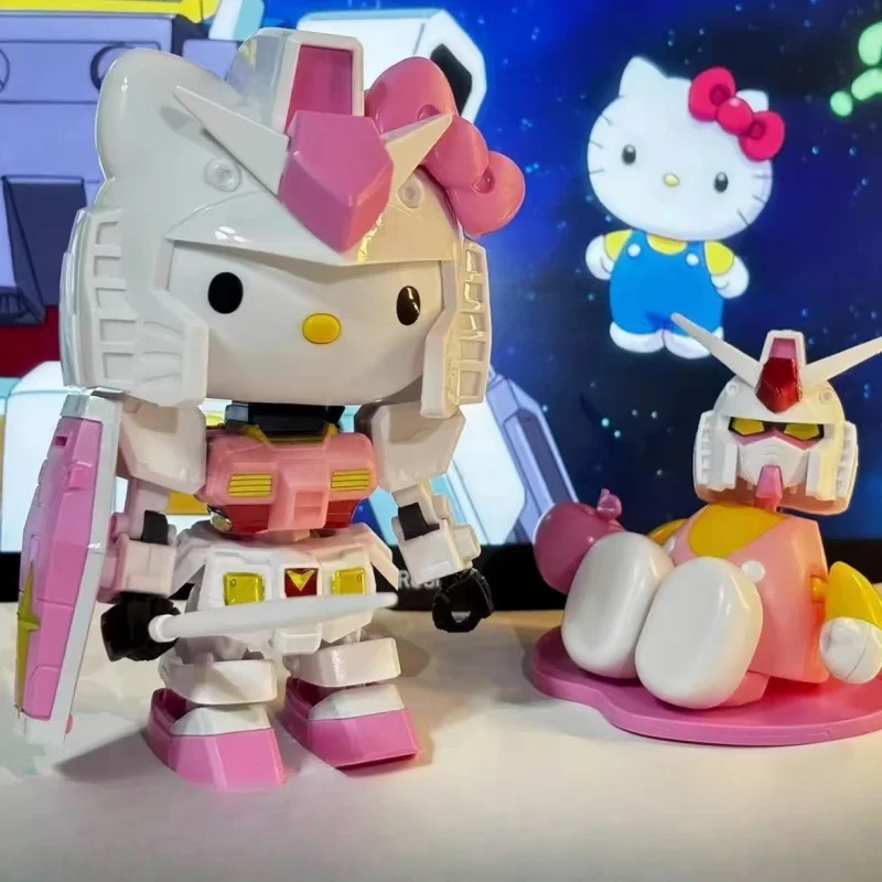 Bandai The Height Is Hello Kitty Rx-78-2sd Assembly Model Sd Kt 012gto Anime Figures Pvc Statue Doll Collection Decor Kids Toys