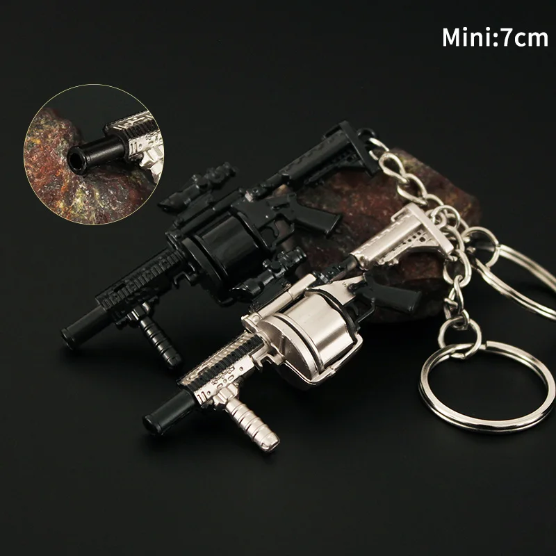 Mini llavero de pistola PUBG, lanzador de Granada de Metal, modelo de arma de juguete, llavero ligero de aleación, bolsa de libros, colgante de coche, regalos para niños, 7cm